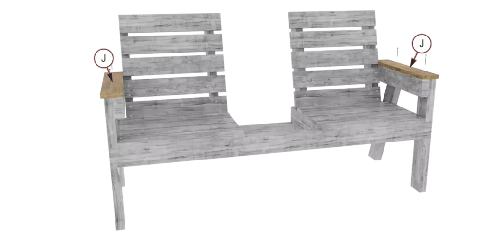 Jack and Jill bench assembly step 10 - Installing the wooden armrests using screws