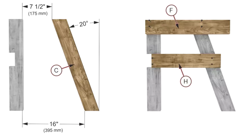 Double chair bench with table assembly step 2 - Attaching the side frame pieces