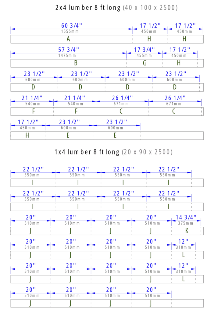 Wood cutting list for double chair bench with table